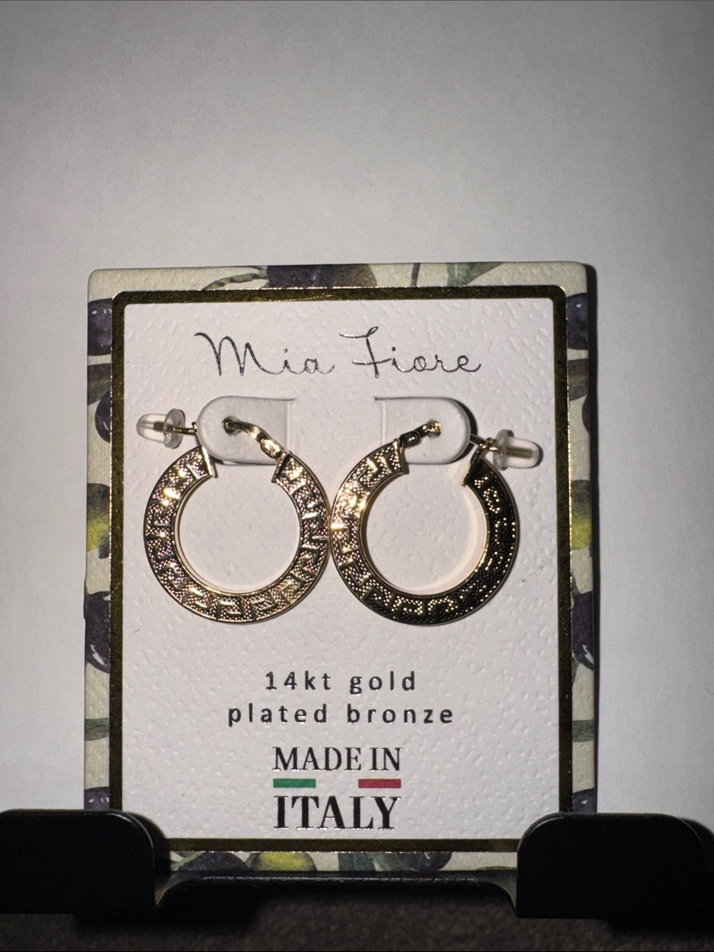 Mia Fiore 14K Gold Plated Bronze Textured Hoop Earrings Made in Italy